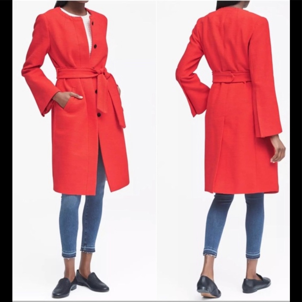 Banana Republic ❤️HP❤️ Red Cotton Blend Button Down Coat With Belt